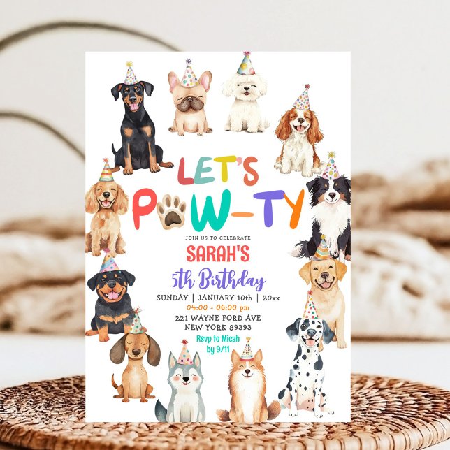 Let's Pawty Dog Lovers Pet Themed Kids Birthday Invitation (Creator Uploaded)