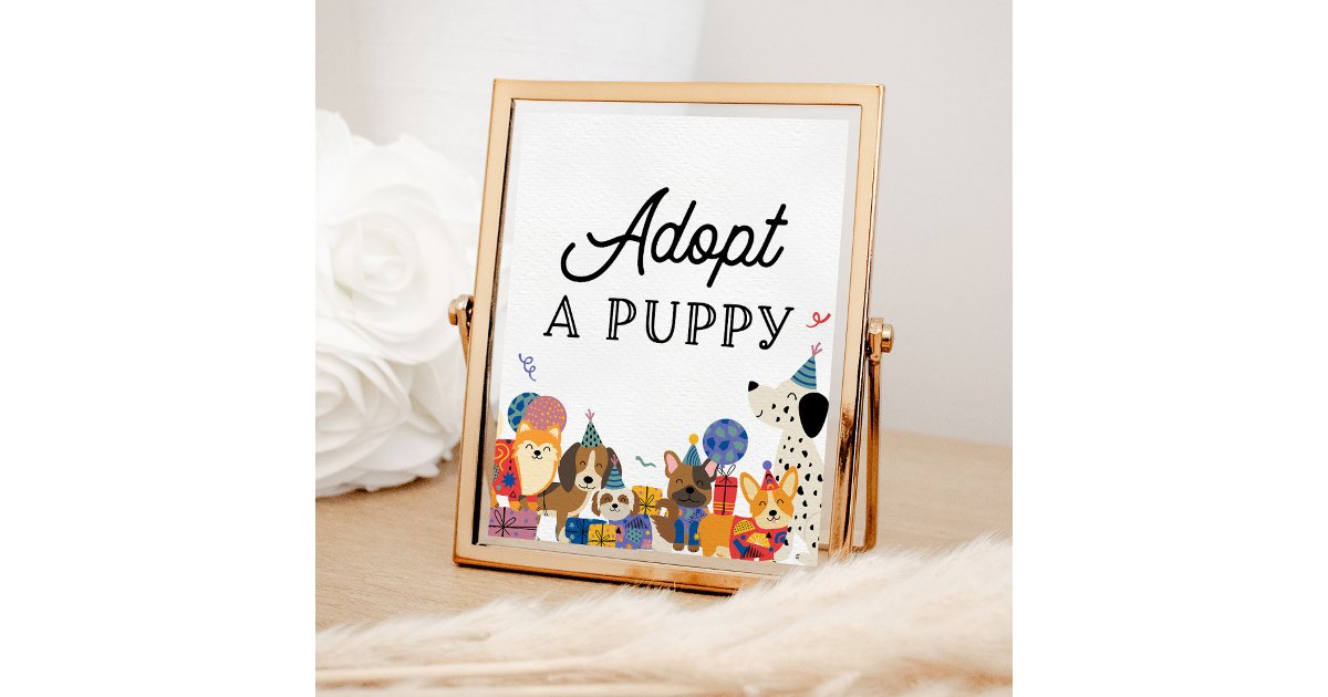 Lets Pawty Dog Party Adopt A Puppy Adoption Poster | Zazzle