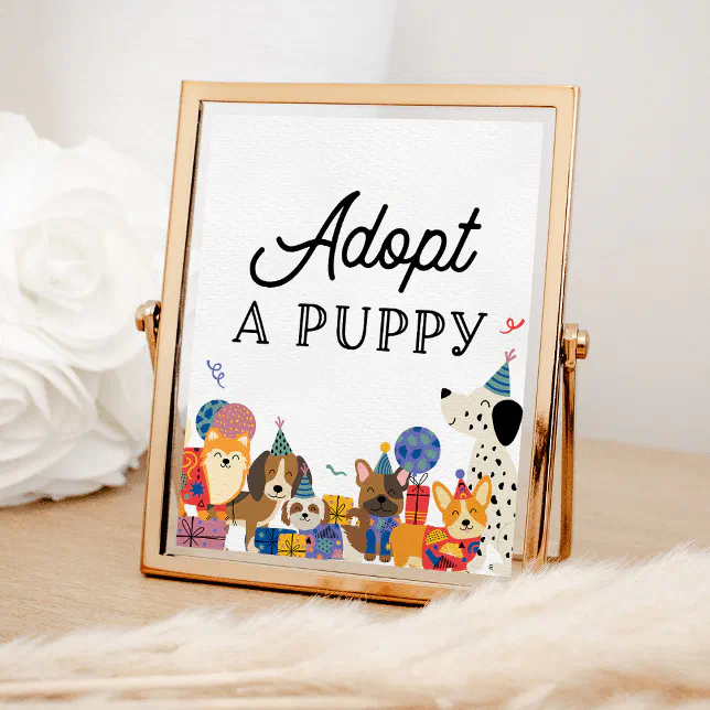 Lets Pawty Dog Party Adopt A Puppy Adoption Poster | Zazzle