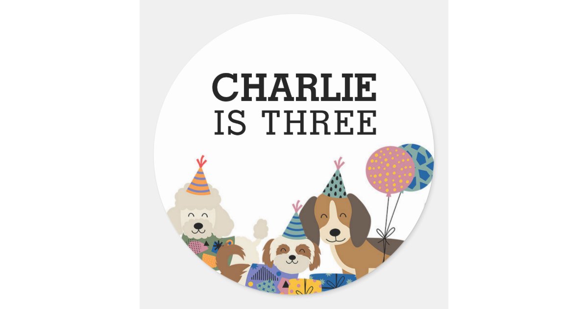 Lets Pawty Dog Puppy Birthday Party Classic Round Sticker | Zazzle