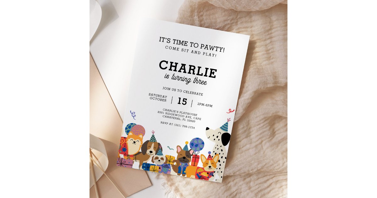Lets Pawty Dog Puppy Birthday Party Invitation | Zazzle