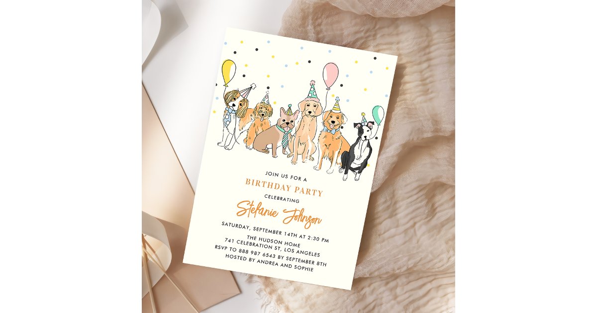 Lets Pawty Dog Puppy Birthday Party Invitation | Zazzle