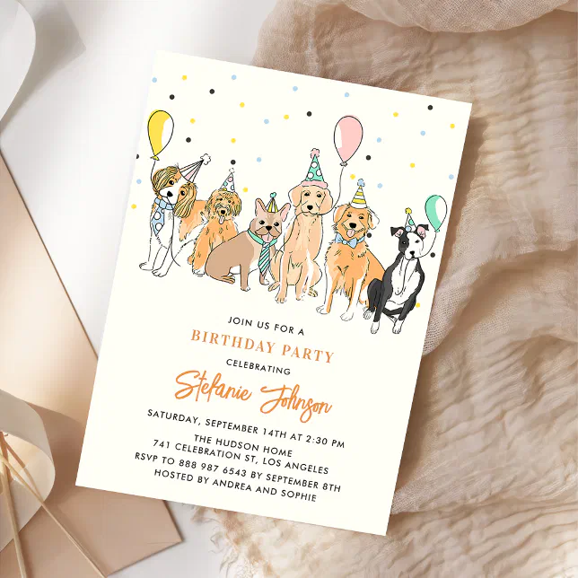 Lets Pawty Dog Puppy Birthday Party Invitation | Zazzle