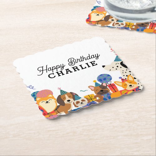 Lets Pawty Dog Puppy Birthday Party Paper Coaster