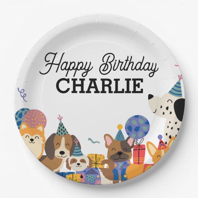 Lets Pawty Dog Puppy Birthday Party Paper Plates (Front)