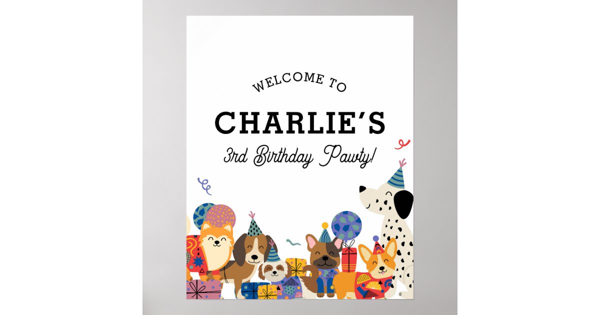Lets Pawty Dog Puppy Birthday Party Welcome Poster | Zazzle
