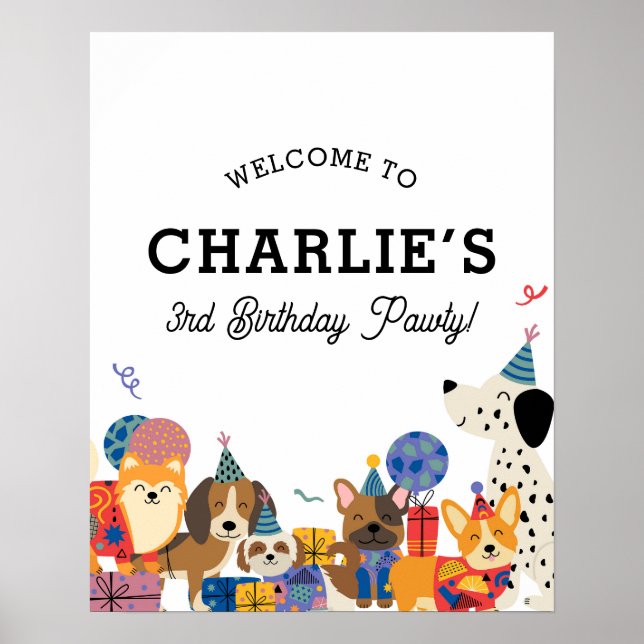 Lets Pawty Dog Puppy Birthday Party Welcome Poster (Front)