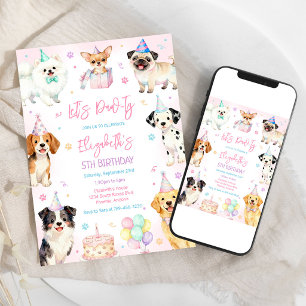 Let's Pawty Dog Puppy Party Birthday Invitation