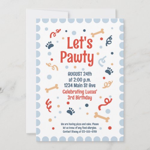 Lets Pawty Dog Themed Birthday Invitation