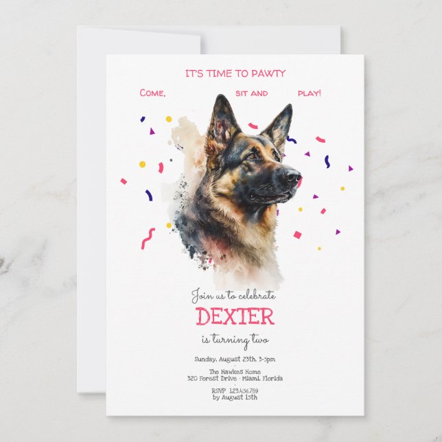 Let's pawty, dog's birthday party invitation (Front)