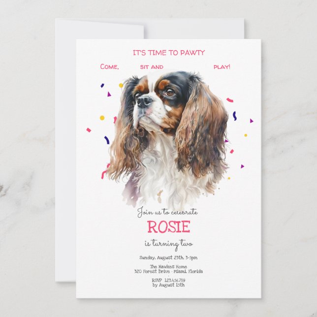 Let's pawty, dog's birthday party invitation (Front)
