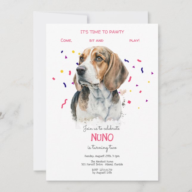 Let's pawty, dog's birthday party invitation (Front)