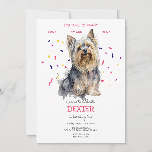 Let's pawty, dog's birthday party invitation (Front)