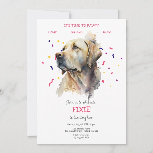 Let's pawty, dog's birthday party invitation (Front)