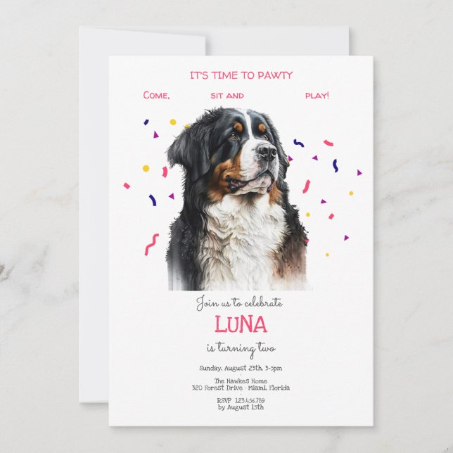 Let's pawty, dog's birthday party invitation (Front)