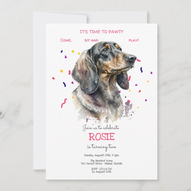 Let's pawty, dog's birthday party invitation (Front)
