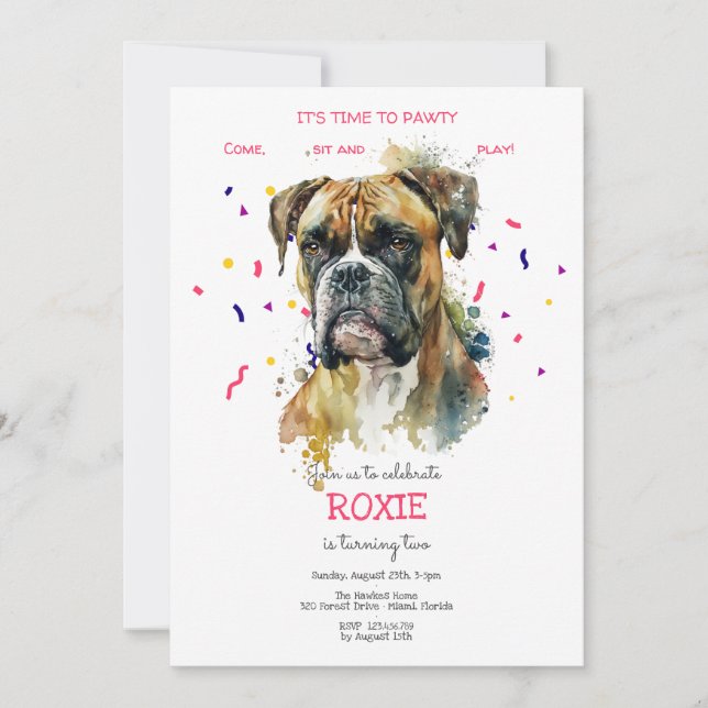 Let's pawty, dog's birthday party invitation (Front)
