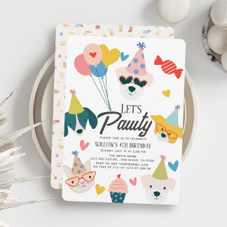 Let's Pawty Dogs & Cat Balloons Birthday Invitation