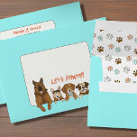 Let's Pawty Dogs Return Address Envelope<br><div class="desc">This adorable paw print, dog themed party envelope features four of the cutest pups on the front with a dedicated area for writing a mailing address. The inside of the envelope is covered in a super sweet paw print pattern and the back flap can be personalized with your name and...</div>