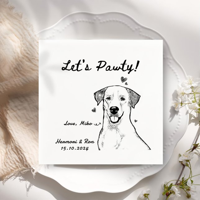 Let's Pawty Drawn Funny Dog Simple Wedding Napkins (Creator Uploaded)