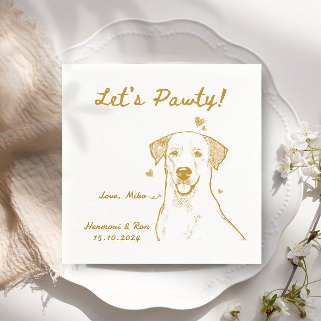 Let's Pawty Drawn Funny Dog Simple Wedding Napkins (Creator Uploaded)