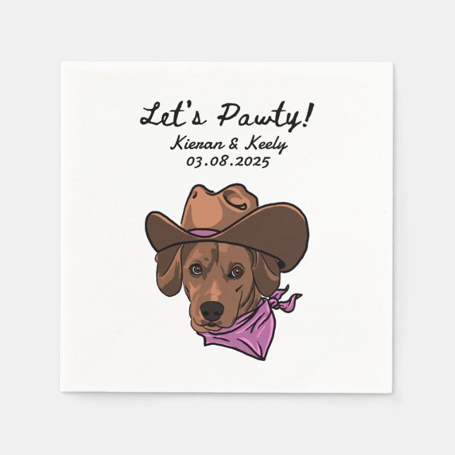 Let's Pawty Drawn Personalized Wedding Napkins (Front)