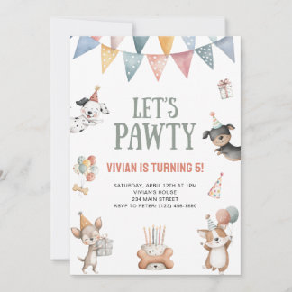 Let's Pawty Funny Dog Birthday Party Invitation