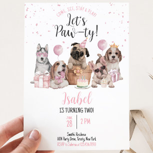 Let's Pawty Girl Dog Birthday Invitation