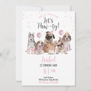Let's Pawty Girl Dog Birthday Invitation