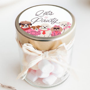 Let's Pawty Girls Pink Puppy Birthday  Classic Round Sticker