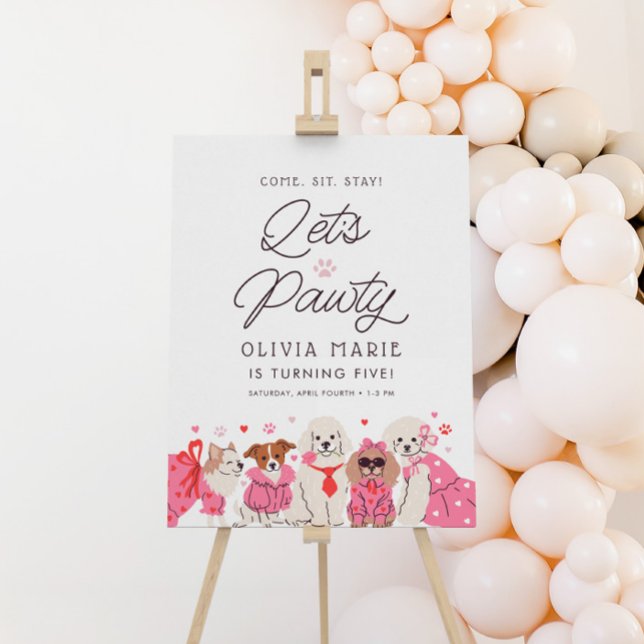 Let's Pawty Girls Pink Puppy Birthday Welcome Sign (Creator Uploaded)