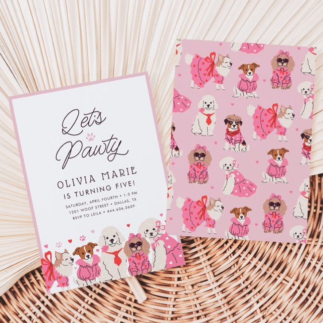 Let's Pawty Girls' Pink Puppy Party Birthday Invitation (Creator Uploaded)