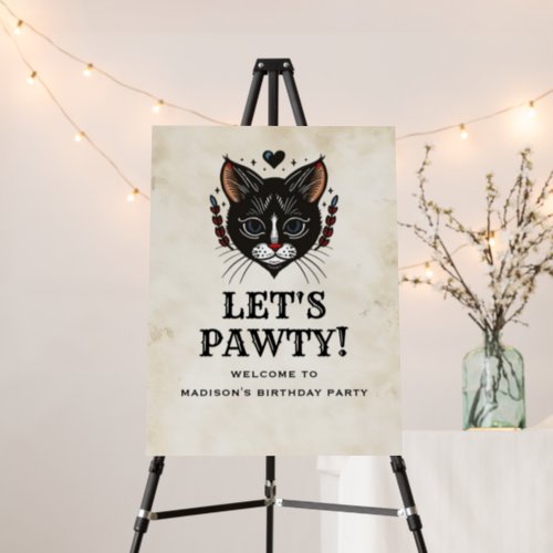 Lets Pawty Kitten Cat Rockabilly Birthday Welcome Foam Board