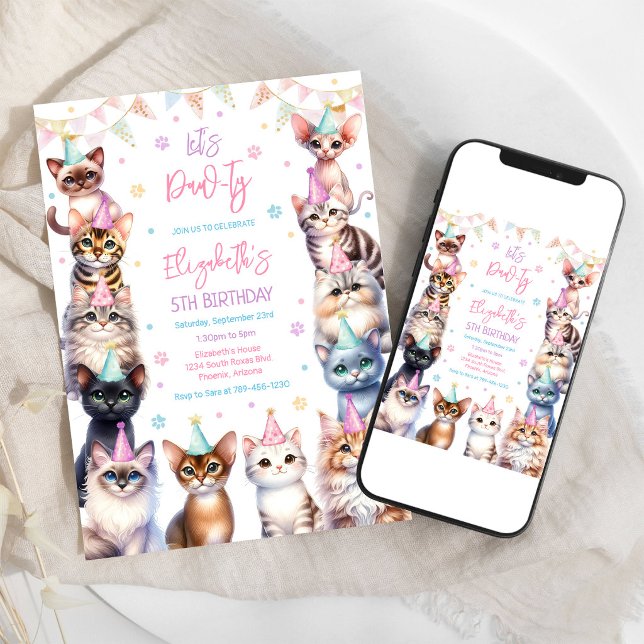 Let's Pawty Kitten Party Cat Birthday Invitation (Creator Uploaded)