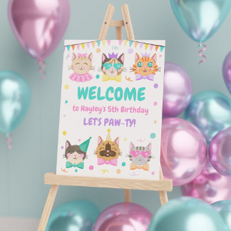 Let's Pawty Kitty Cat Girl Birthday Welcome Foam Board