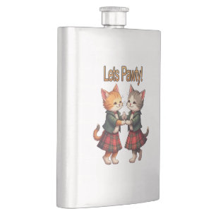 Lets Pawty Orange Cats Dancing Ceilidh Celebration Flask