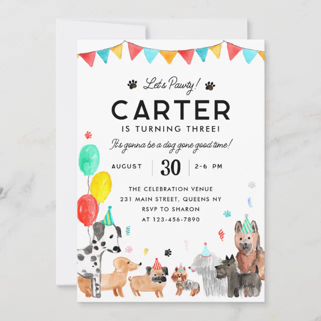 Let's Pawty Party Animal Kids Puppy Dog Birthday Invitation | Zazzle