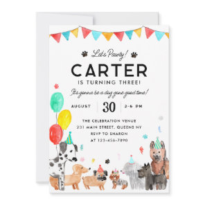 Let's Pawty Party Animal Kids Puppy Dog Birthday Invitation