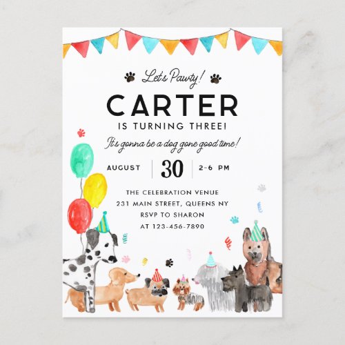 Lets Pawty Party Animal Kids Puppy Dog Birthday Postcard
