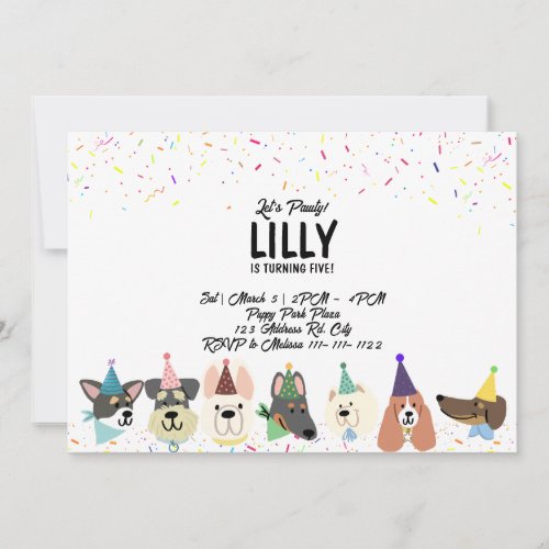 Lets Pawty Party Dogs Confetti Birthday  Invitation