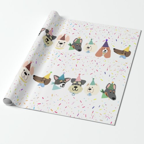 Lets Pawty Party Dogs Confetti Birthday  Wrapping Paper