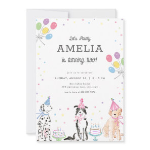 Let's Pawty Pastel Puppy Dog Birthday Invitation