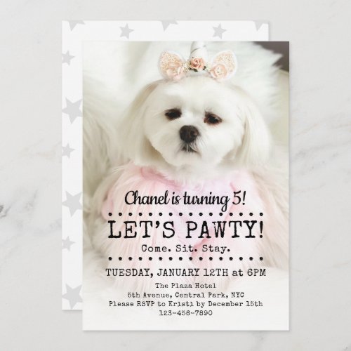 Lets Pawty Photo Pet Birthday Party Invitation