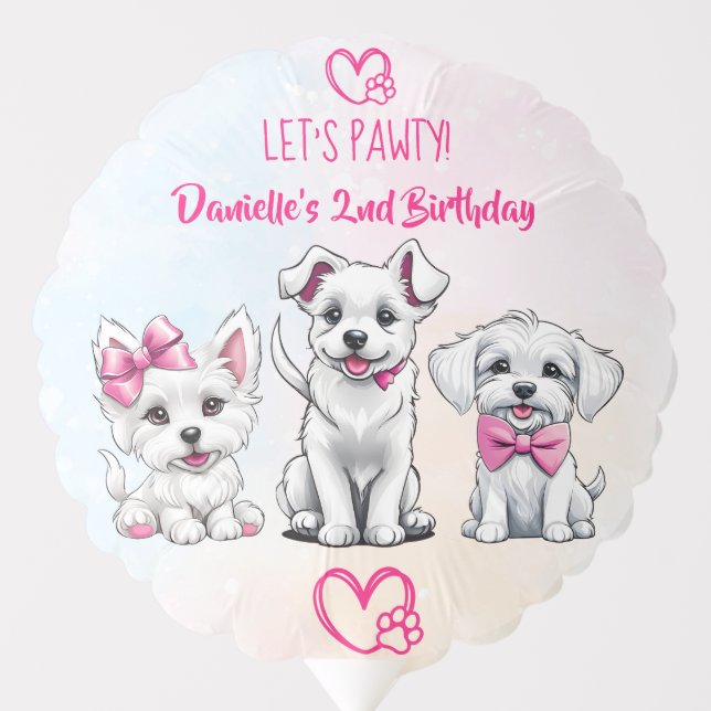 Let's pawty pink cute puppies birthday printed balloon (Front)