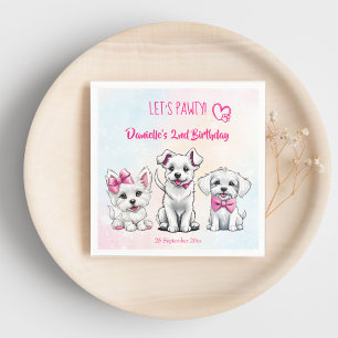 Let's pawty pink cute puppies birthday printed napkins