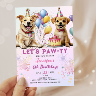 Lets Pawty Puppy Birthday Party Girl 6th Birthday Invitation