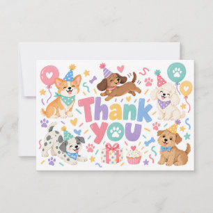Let's Pawty Puppy Birthday Party Watercolor Dogs Thank You Card