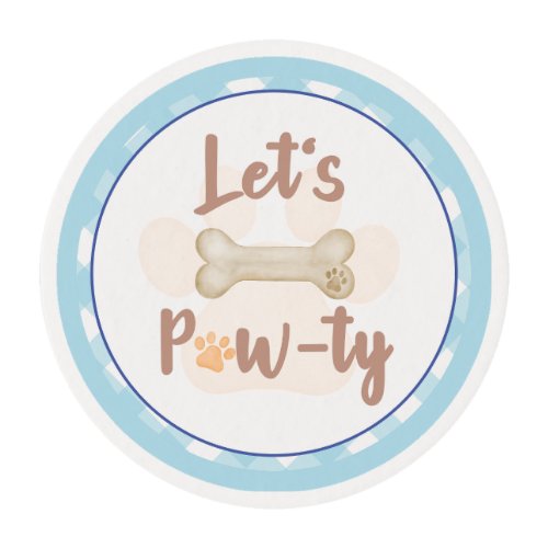 Lets Pawty Puppy Dog Birthday Blue Plaid Cupcake Edible Frosting Rounds