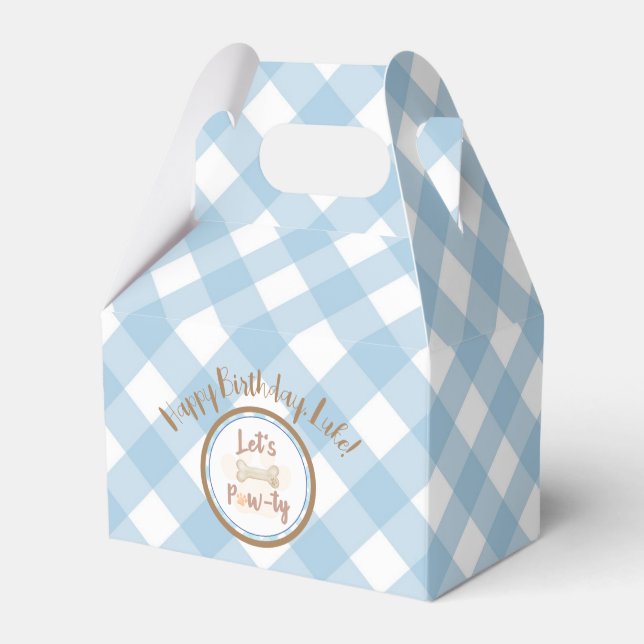 Let's Pawty Puppy Dog Birthday Favor Box Blue (Front Side)