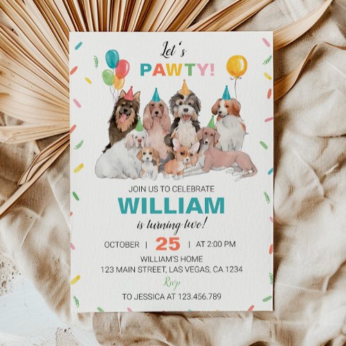 Lets Pawty Puppy Dog Birthday Invitation